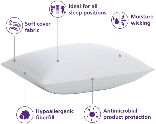 Alt view image 3 of 6 - (2 pack) Mainstays Comfort Complete Bed Pillow, Standard/Queen, White- All Positions Antimicrobial