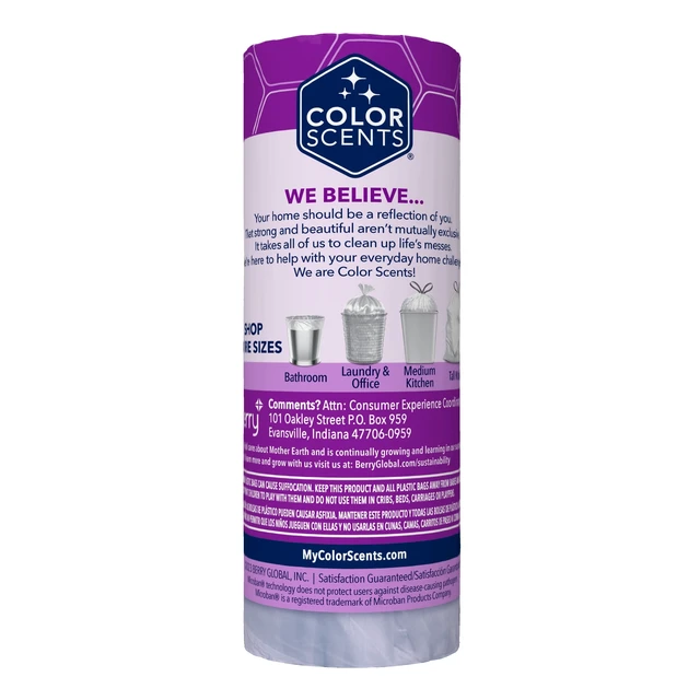 Alt view image 3 of 5 - Color Scents 4 Gallon Bathroom Trash Bags Lavender Scent, Microban, Twist Tie, 80 Count