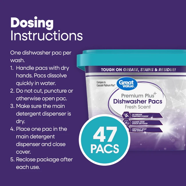 Alt view image 2 of 6 - Great Value Premium Plus Dishwasher Pacs, Fresh Scent, 47 Count