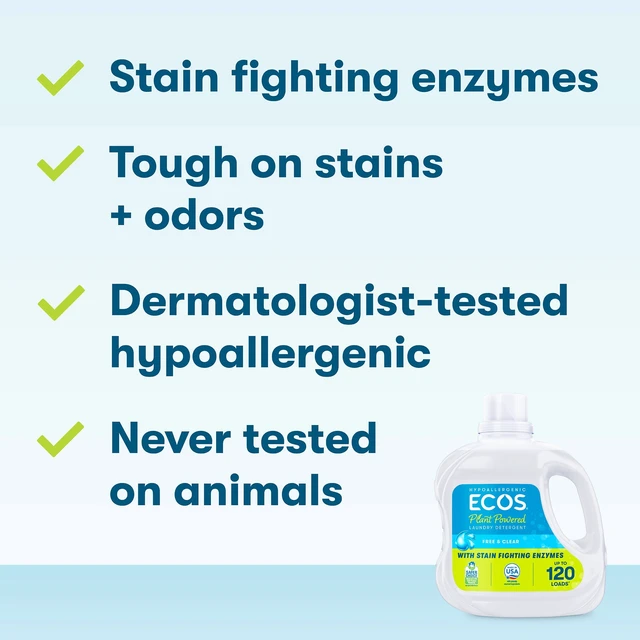 Alt view image 3 of 5 - ECOS Hypoallergenic Liquid Laundry Detergent for Sensitive Skin, Free & Clear, 120 Loads, 110oz