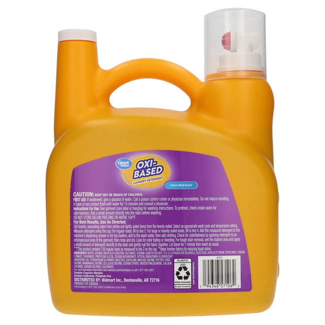 Alt view image 2 of 5 - Great Value Oxi-Based Laundry Detergent, Clean Blast, 166.5 fl oz, 128 Loads