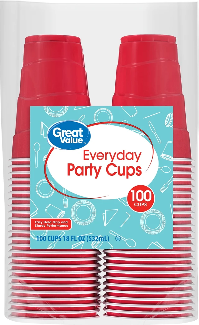 Alt view image 2 of 6 - Great Value Everyday Disposable Plastic Party Cups, Red, 18 oz, 100 Count