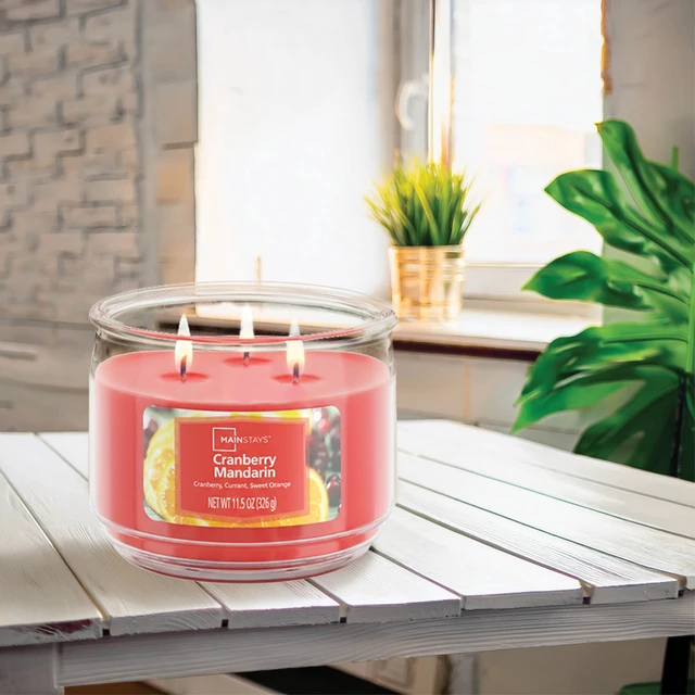 Alt view image 3 of 6 - (2 pack) Mainstays 3-Wick Scented Glass Jar Candle, Cranberry Mandarin, 11.5 oz