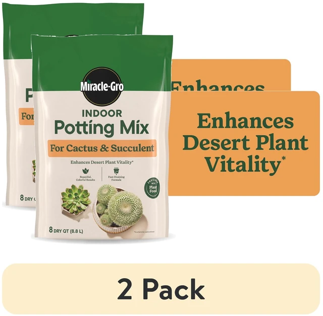 Main image of (2 pack) Miracle-Gro Indoor Potting Mix for Cactus and Succulent, Fast-Draining Formula, 8 qt.