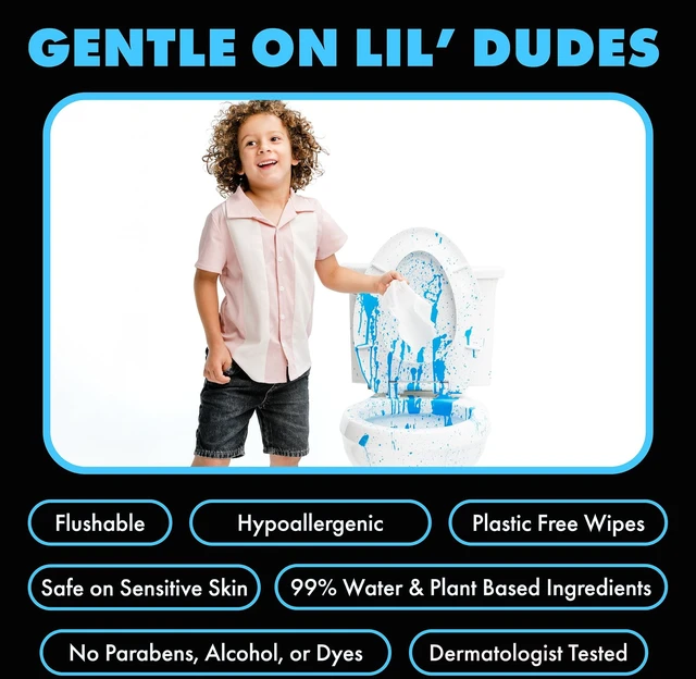 Alt view image 5 of 6 - LiL' DUDE Pocket Packs Flushable Wipes, Extra Large Fragrance Free Wet Wipes, 8 Count, 6 Pack