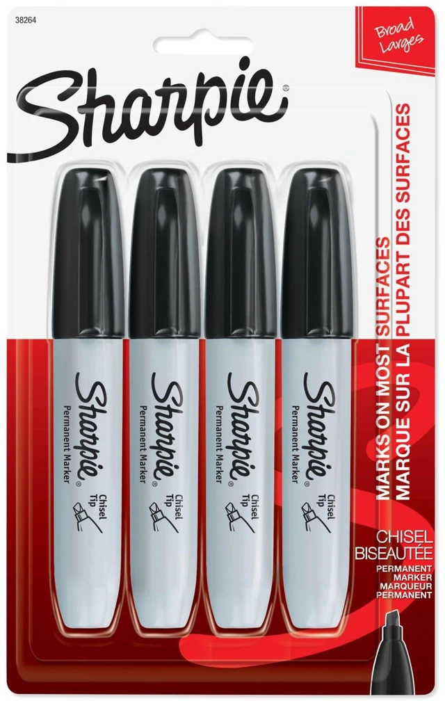 Main image of Sharpie Permanent Markers, Chisel Tip, Black, 4 Count