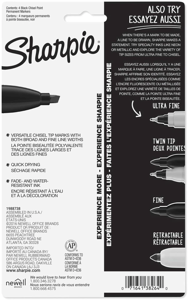 Alt view image 4 of 6 - Sharpie Permanent Markers, Chisel Tip, Black, 4 Count