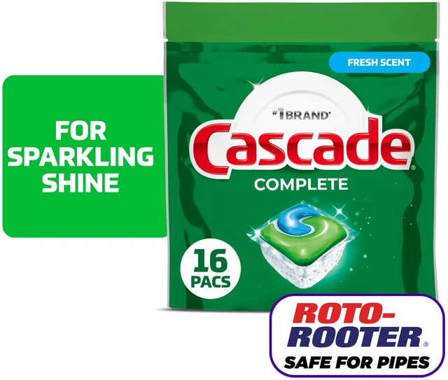Main image of Cascade Complete Dishwasher Pods, Dishwasher Detergent, Dish Detergent Soap, Fresh, 16 Count