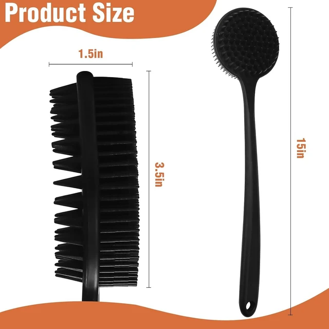Alt view image 5 of 6 - Silicone Body Scrubber for Shower Men Women Dual-Sided Exfoliating & Massage Shower Brush with Long Handle, Creates Rich Lather, Includes 1 Hook & 2 Lather Balls (Black).