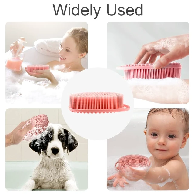 Alt view image 6 of 6 - Soft Silicone Body Scrubber 2 PCS Silicone Body Shower, Silicone Loofah 2 in 1 Bath and Shampoo Brush, Body Scrubber Shower Cleaning Exfoliating Use for Sensitive Skin, Lather Well(Black and Pink)