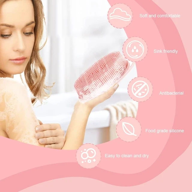 Alt view image 5 of 6 - Soft Silicone Body Scrubber 2 PCS Silicone Body Shower, Silicone Loofah 2 in 1 Bath and Shampoo Brush, Body Scrubber Shower Cleaning Exfoliating Use for Sensitive Skin, Lather Well(Black and Pink)