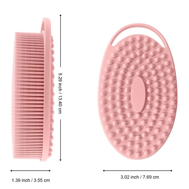 Alt view image 2 of 6 - Soft Silicone Body Scrubber 2 PCS Silicone Body Shower, Silicone Loofah 2 in 1 Bath and Shampoo Brush, Body Scrubber Shower Cleaning Exfoliating Use for Sensitive Skin, Lather Well(Black and Pink)