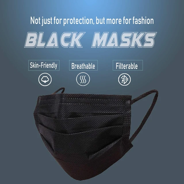 Alt view image 4 of 6 - Wecolor 100 PCS Black Masks, Disposable Face Mask, 3 Ply Protection Masks