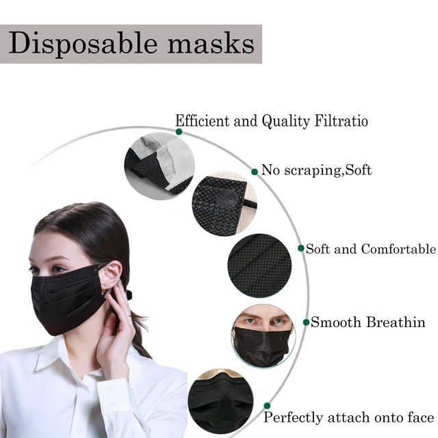 Alt view image 3 of 6 - Wecolor 100 PCS Black Masks, Disposable Face Mask, 3 Ply Protection Masks