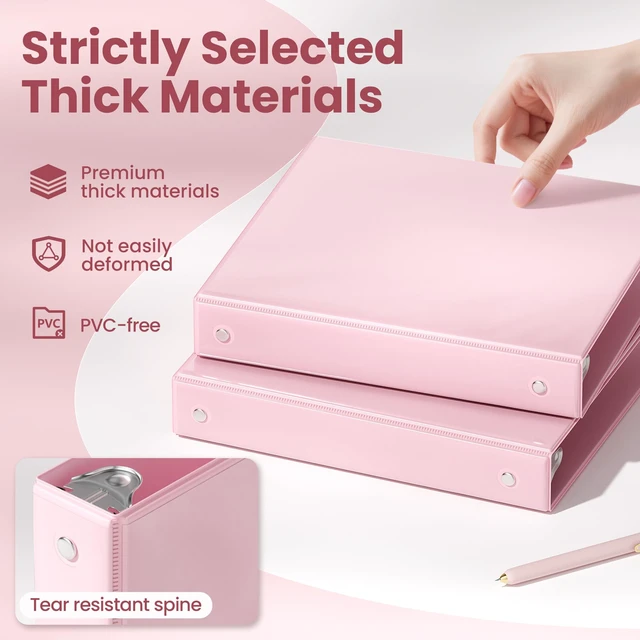 Alt view image 3 of 6 - SUNEE 3 Ring Binder 1 Inch Pink 1 Pack, Holds 175 Sheets of Letter Paper, Clear View 1" Three Ring PVC-Free (Fit 8.5x11 Inches) for School or Office Supplies