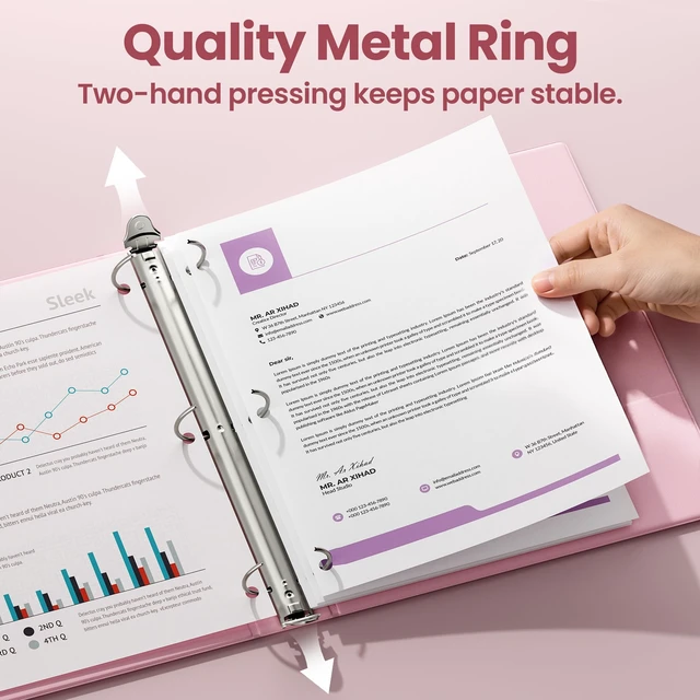 Alt view image 5 of 6 - SUNEE 3 Ring Binder 1 Inch Pink 1 Pack, Holds 175 Sheets of Letter Paper, Clear View 1" Three Ring PVC-Free (Fit 8.5x11 Inches) for School or Office Supplies