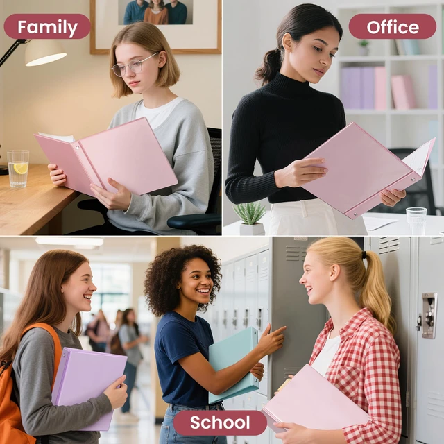 Alt view image 4 of 6 - SUNEE 3 Ring Binder 1 Inch Pink 1 Pack, Holds 175 Sheets of Letter Paper, Clear View 1" Three Ring PVC-Free (Fit 8.5x11 Inches) for School or Office Supplies