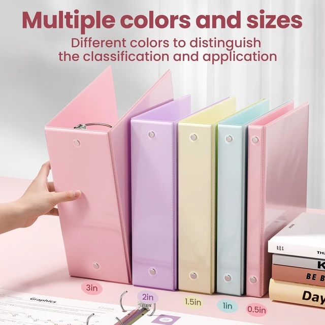 Alt view image 6 of 6 - SUNEE 3 Ring Binder 1 Inch Pink 1 Pack, Holds 175 Sheets of Letter Paper, Clear View 1" Three Ring PVC-Free (Fit 8.5x11 Inches) for School or Office Supplies