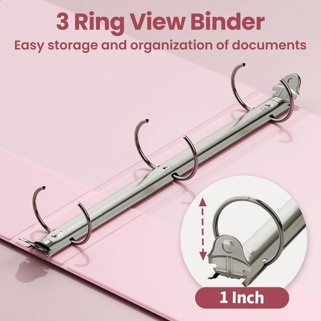 Alt view image 2 of 6 - SUNEE 3 Ring Binder 1 Inch Pink 1 Pack, Holds 175 Sheets of Letter Paper, Clear View 1" Three Ring PVC-Free (Fit 8.5x11 Inches) for School or Office Supplies