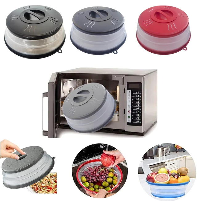 Alt view image 3 of 6 - Microwave Splatter Cover Vented for Food, Microwave Plate Cover Splatter Guard & Colander, Fruit Vegetables Drainer with Hook Hole, Dishwasher-Safe,BPA-Free Silicone & Plastic (Black)