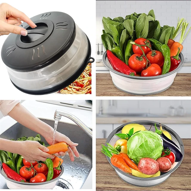 Alt view image 6 of 6 - Microwave Splatter Cover Vented for Food, Microwave Plate Cover Splatter Guard & Colander, Fruit Vegetables Drainer with Hook Hole, Dishwasher-Safe,BPA-Free Silicone & Plastic (Black)