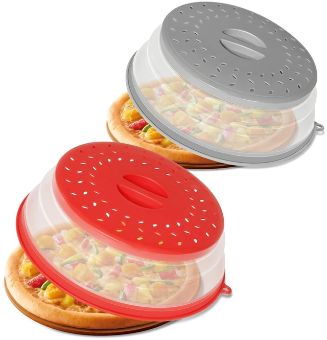 Main image of 2 Pack Collapsible Microwave Splatter Cover, Red & Grey