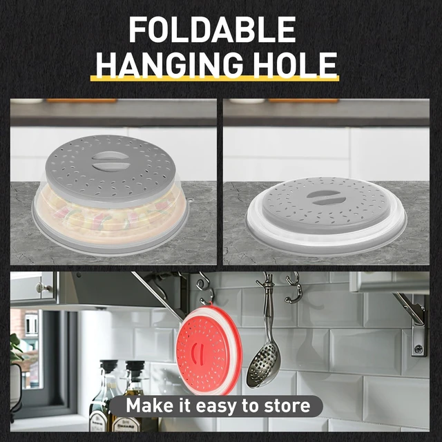 Alt view image 4 of 6 - 2 Pack Collapsible Microwave Splatter Cover, Red & Grey
