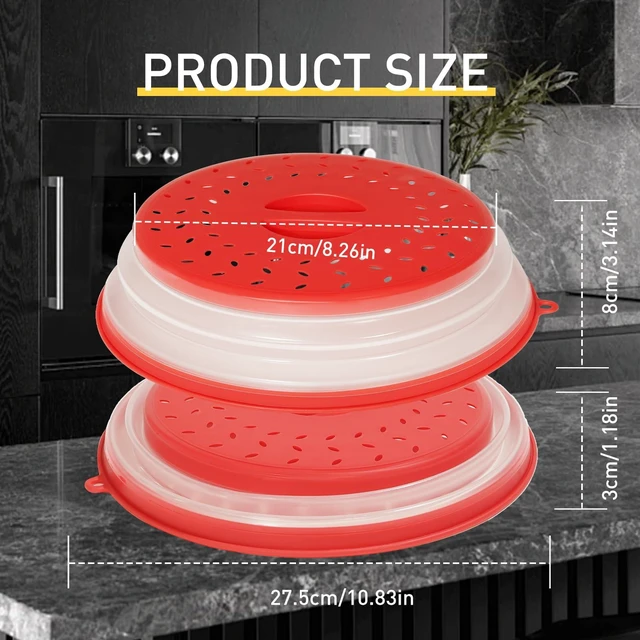 Alt view image 6 of 6 - 2 Pack Collapsible Microwave Splatter Cover, Red & Grey