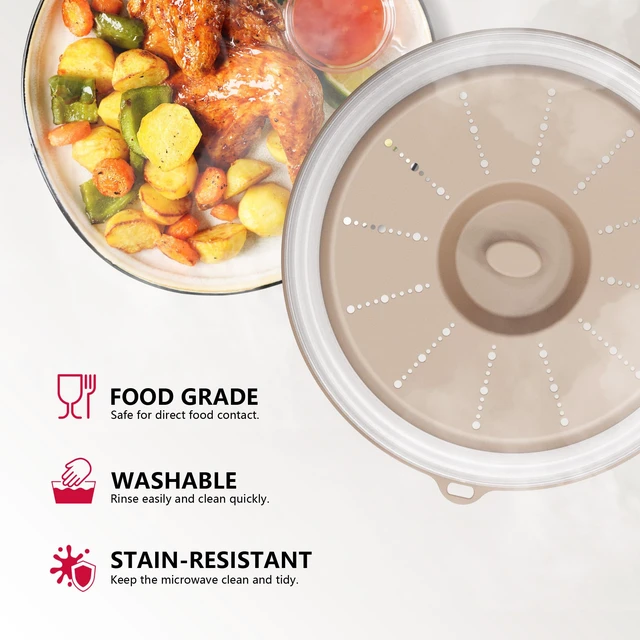 Alt view image 3 of 6 - WVM Microwave Splatter Cover Vented for Food with Hook Hole, Splatter Guard & Colander Kitchen Gadget for Food, Meal Prep, Beige, M(11"x3.26")-Pack of 1