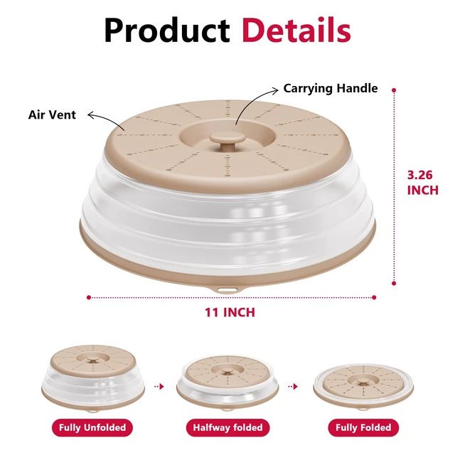 Alt view image 4 of 6 - WVM Microwave Splatter Cover Vented for Food with Hook Hole, Splatter Guard & Colander Kitchen Gadget for Food, Meal Prep, Beige, M(11"x3.26")-Pack of 1
