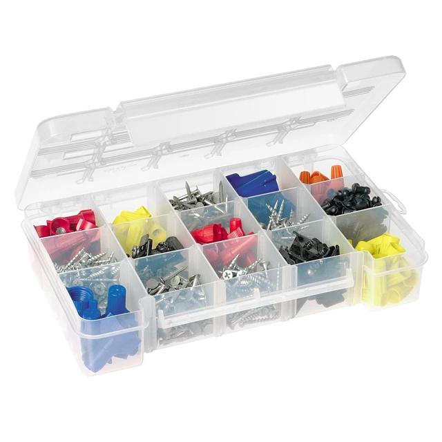 Alt view image 2 of 6 - Akro-Mils 05705 Plastic Portable Parts Storage Case for Hardware and Crafts with Hinged Lid and 4 Adjustable Dividers, (8-3/8-Inch x 5-Inch x 1-5/8-Inch), Small, Clear
