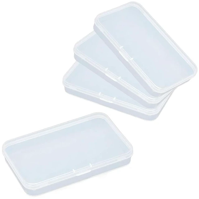 Main image of AKOAK Clear Polypropylene Rectangle Mini Storage Containers Box with Hinged Lid for Card,Accessories,Crafts,Learning Supplies,Screws,Drills,Battery,4.8" x 2.9" x 0.67",Pack of 4