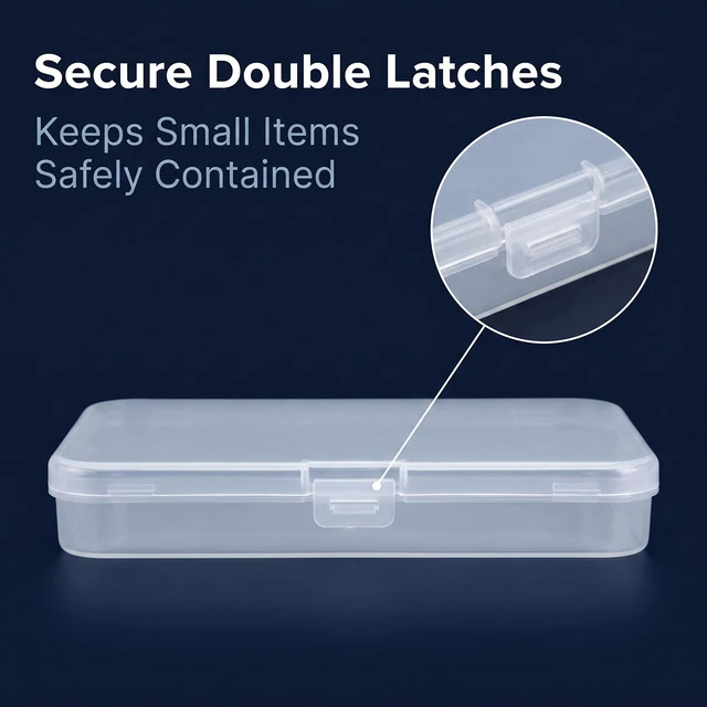Alt view image 2 of 5 - Pack of 4 Clear Polypropylene Rectangle Mini Storage Containers Box with Hinged Lid for Card,Accessories,Crafts,Learning Supplies,Screws,Drills,Battery,4.8" x 2.9" x 0.67" Storage and Transport