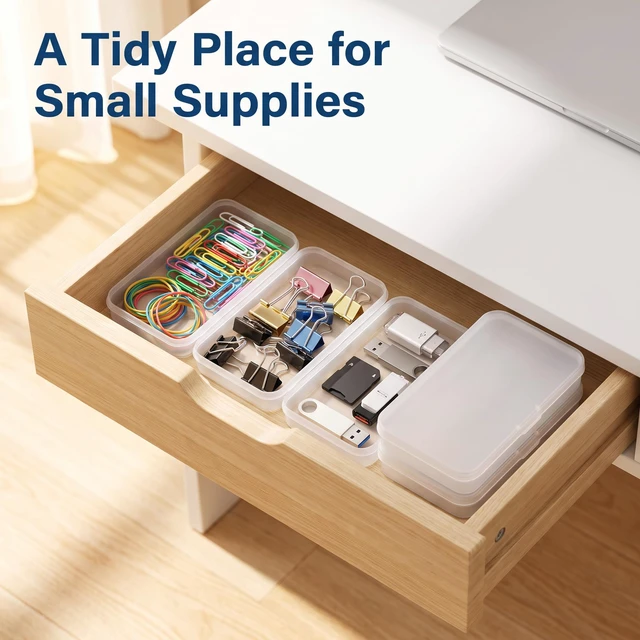 Alt view image 3 of 5 - Pack of 4 Clear Polypropylene Rectangle Mini Storage Containers Box with Hinged Lid for Card,Accessories,Crafts,Learning Supplies,Screws,Drills,Battery,4.8" x 2.9" x 0.67" Storage and Transport