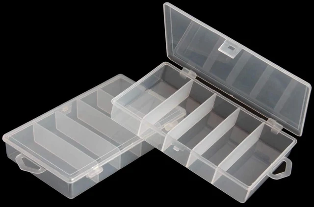 Main image of 2 Pack 5 Grid Clear Plastic Fishing Tackle Storage Box Jewelry Making Findings Organizer Box Container Case Utility Box,7x4.3x1.2inch