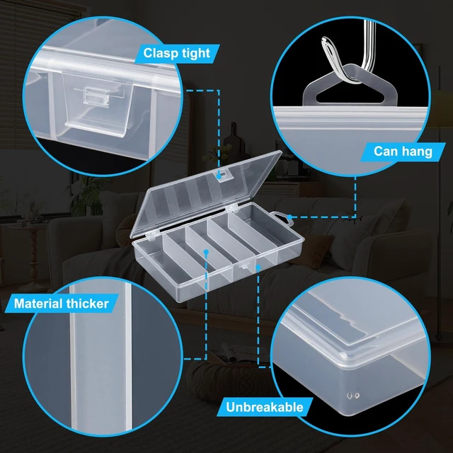 Alt view image 2 of 6 - 2 Pack 5 Grid Clear Plastic Fishing Tackle Storage Box Jewelry Making Findings Organizer Box Container Case Utility Box,7x4.3x1.2inch