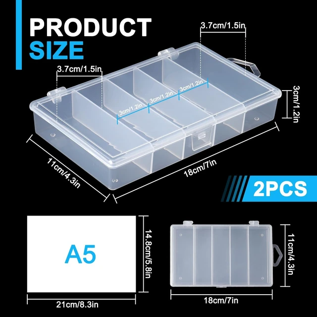 Alt view image 5 of 6 - 2 Pack 5 Grid Clear Plastic Fishing Tackle Storage Box Jewelry Making Findings Organizer Box Container Case Utility Box,7x4.3x1.2inch