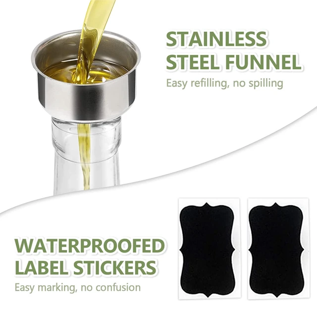 Alt view image 2 of 6 - Leaflai 17oz Olive Oil Dispenser Bottle, 500ml Oil & Vinegar Cruet with 2 Stainless Steel Pourers, 2 Labels,1 Brush and 1 Funnel for Kitchen
