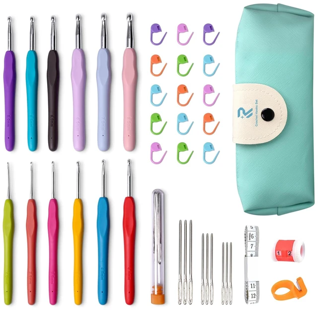 Main image of RealPlus Crochet Hooks, 12 Sizes Crochet Hook Set, Crochet Kit for Beginners, Knitting Needles with Ergonomic Handles for Arthritic Hands, Christmas Gifts for Women, Crochet Needles with Blue Case