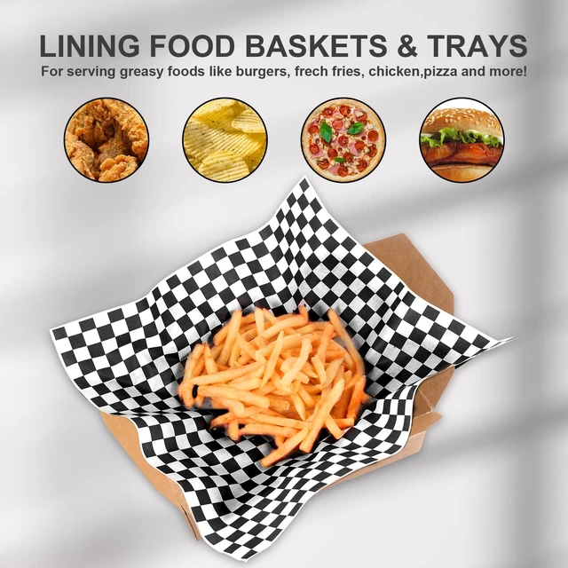 Alt view image 3 of 7 - 100pcs Deli Paper Sheets 12x12", Premium Food Basket Liners, Grease Resistant Wax Paper Sheets for Food, Classic Checkered Sandwich Wrapping Paper (Black & White Checkered)