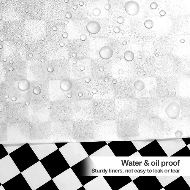 Alt view image 5 of 7 - 100pcs Deli Paper Sheets 12x12", Premium Food Basket Liners, Grease Resistant Wax Paper Sheets for Food, Classic Checkered Sandwich Wrapping Paper (Black & White Checkered)