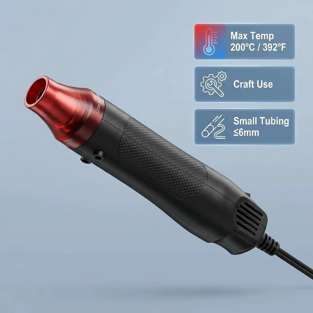 Alt view image 2 of 6 - QWORK Mini Heat Gun, 300W Portable Hot Air Tool for Crafts, Epoxy Resin, Shrink Tubing & DIY, with Stand 110V