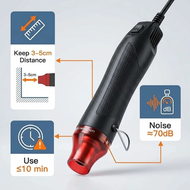 Alt view image 4 of 6 - QWORK Mini Heat Gun, 300W Portable Hot Air Tool for Crafts, Epoxy Resin, Shrink Tubing & DIY, with Stand 110V