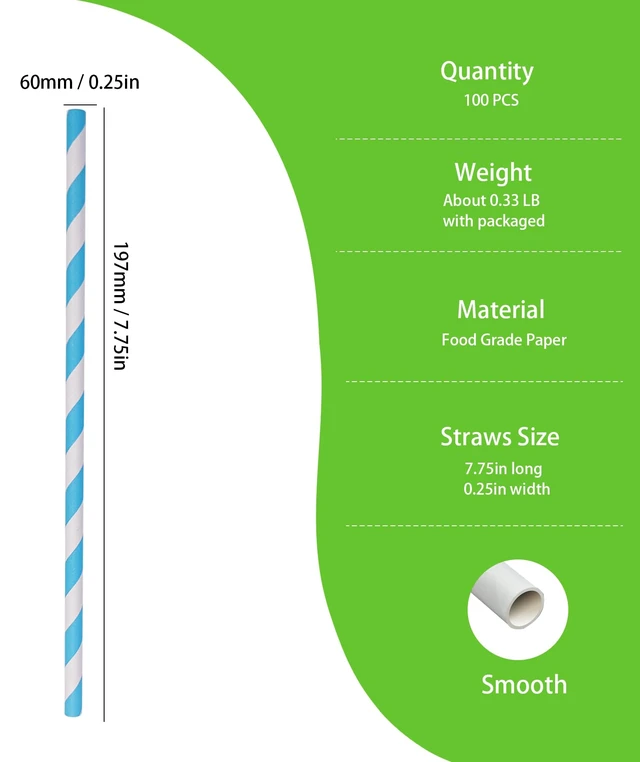 Alt view image 2 of 4 - Blue Striped Paper Drinking Straws, 100 Count Blue and White Paper Straw for Cocktail, Disposable Pop Cake Stick for Party Decoration