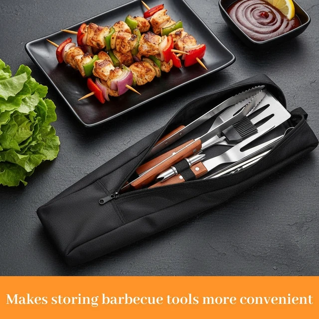 Alt view image 7 of 7 - Grill Utensil Storage Bag,22.44x3.9x3.94in Portable Long Tool Bags Foldable Grills Utensil Bag with Handle Black Multi-Purpose Grill Storage Bags for Outdoor Grilling Camping Picnic BBQ