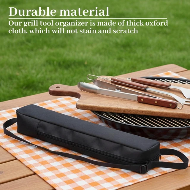 Alt view image 2 of 7 - Grill Utensil Storage Bag,22.44x3.9x3.94in Portable Long Tool Bags Foldable Grills Utensil Bag with Handle Black Multi-Purpose Grill Storage Bags for Outdoor Grilling Camping Picnic BBQ