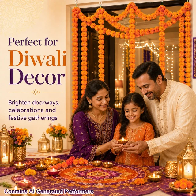 Alt view image 6 of 6 - RAINFLOW 5PCS Artificial Marigold Garland - Light Orange Garlands for Decor
