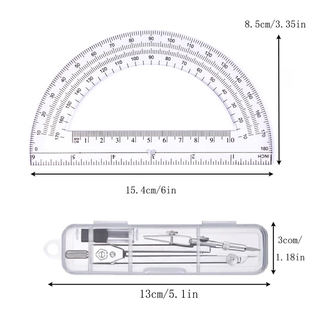 Alt view image 3 of 6 - Protractor and Compass Set, Compass Protractor Set, Protractor, Compass for Geometry, Math Compass, Compass School, Math Compass and Protractor, Geometry Tools Set, Geometry Set (Silver)