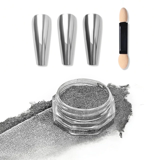 Main image of Metallic Mirror Silver Chrome Nail Powder for Christmas DIY Nail Art