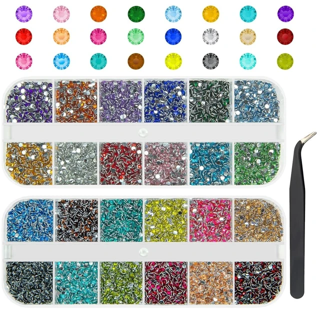 Main image of qiipii 24 Color 2mm Small Crystal Resin Rhinestones for Bedazzling Crafting SS6 Tiny Flatback Stones Colorful Gems Diamonds Charms for Nails Eyes Face Makeup Tumblers Bottles DIY Crafts Clothes Shoes